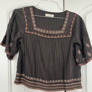 Lucky Brand Women's Brown Embroidered Top